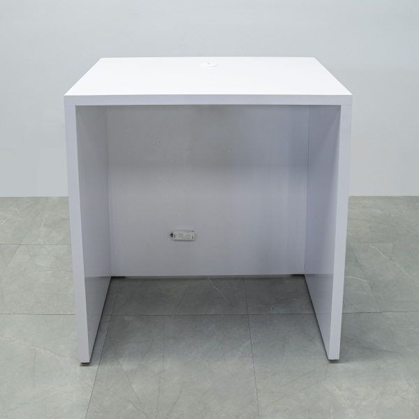 40-inch New York Retail Custom Reception Desk in white gloss laminate desk, and color changing LED.