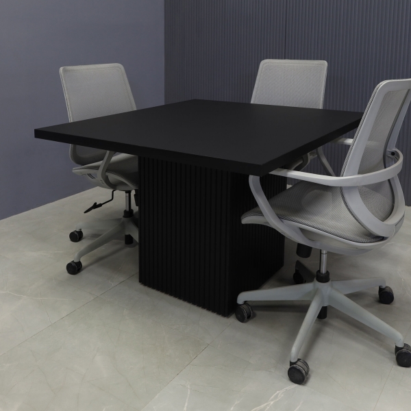 42-inch Newton Square Shape Conference Table in black traceless laminate top and black traceless tambour base.