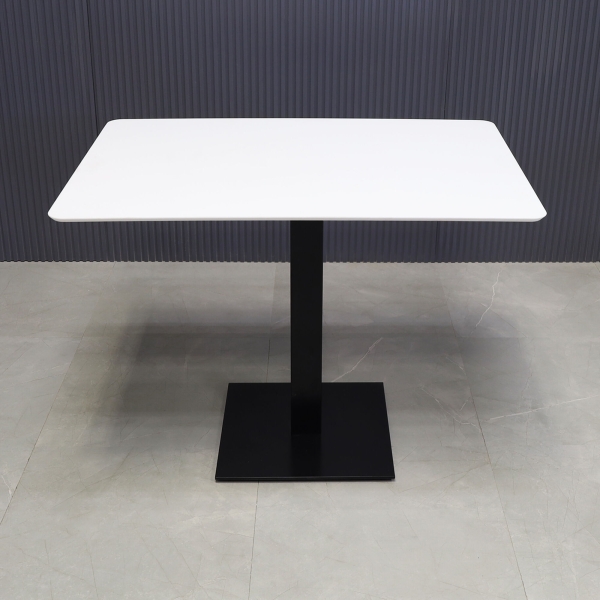 42-inch California Rectangular Conference/Meeting Table in white solid engineered surface top, and black brushed stainless base.