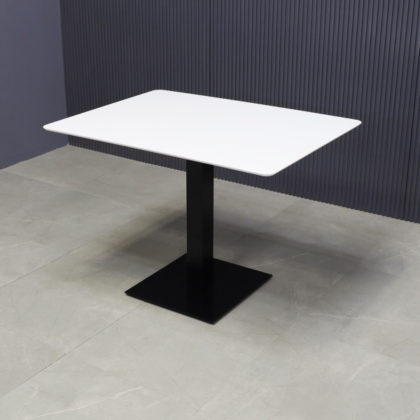42-inch California Rectangular Conference/Meeting Table in white solid engineered surface top, and black brushed stainless base.