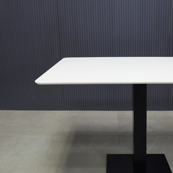 42-inch California Rectangular Conference/Meeting Table in white solid engineered surface top, and black brushed stainless base.