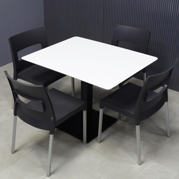 42-inch California Rectangular Conference/Meeting Table in white solid engineered surface top, and black brushed stainless base.