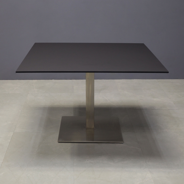 46-inch California Square Conference Table with 1/2-inch Black traceless engineered surface top and silver stainless steel base.