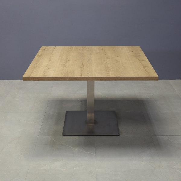 47 1/2-inch California Square Conference Table in uptown walnut matte laminate top and brushed stainless steel base.