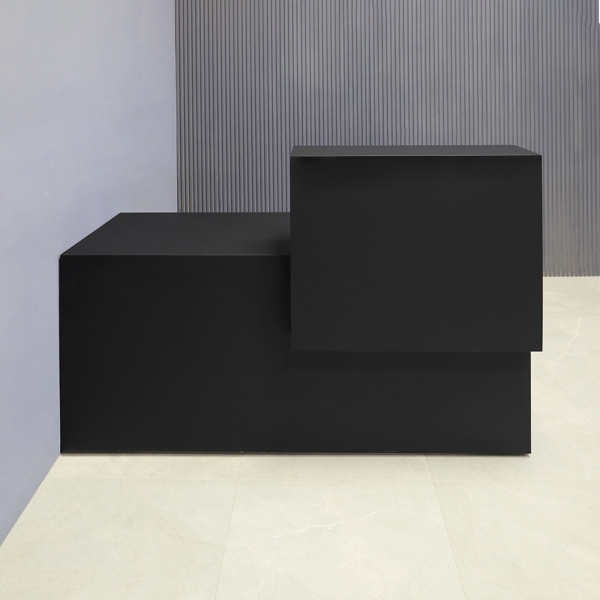 60-inch Los Angeles Custom Reception Desk with the counter on the right side when facing front in black traceless laminate finish, shown here.