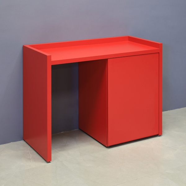 48-inch Avenue Beverage Server Station with fridge on the left side, in classic red matte laminate station, and doors.