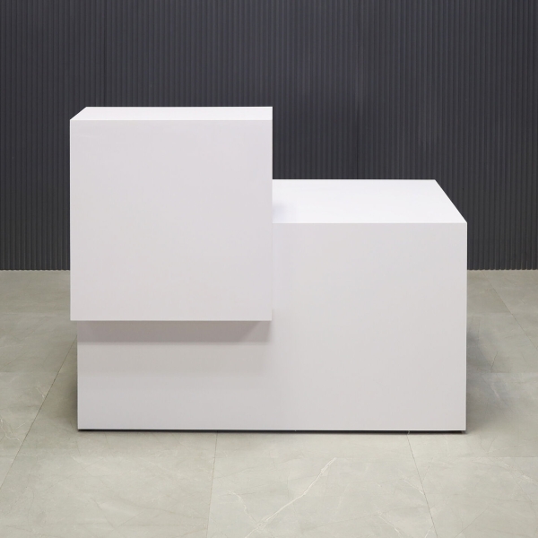 48-inch Los Angeles Reception Desk, left side counter when facing front, in white gloss laminate counter & desk.