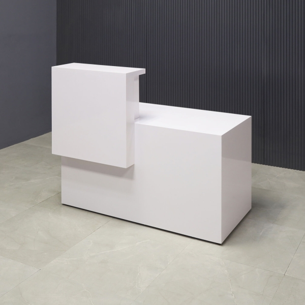 48-inch Los Angeles Reception Desk, left side counter when facing front, in white gloss laminate counter & desk.