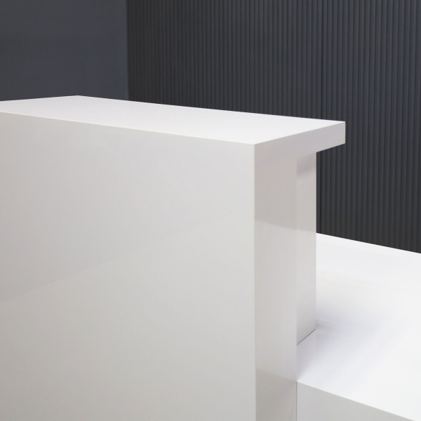 48-inch Los Angeles Reception Desk, left side counter when facing front, in white gloss laminate counter & desk.
