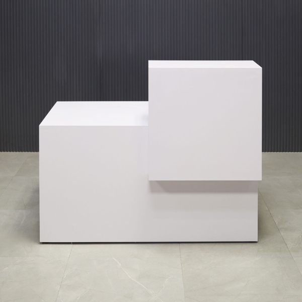 48-inch Los Angeles Reception Desk, right side counter when facing front, in white gloss laminate counter & desk.