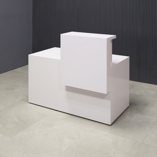 48-inch Los Angeles Reception Desk, right side counter when facing front, in white gloss laminate counter & desk.