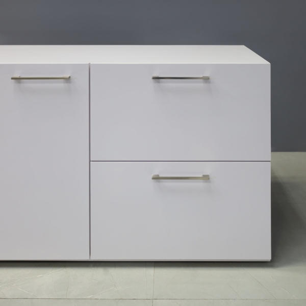 48-inch Naples Custom Storage Credenza in white gloss laminate credenza, and front drawers & door.