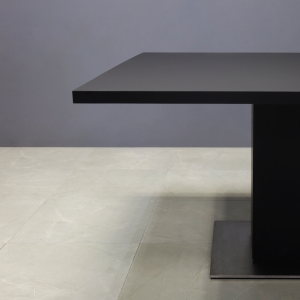 54-inch California Square Conference Table in black traceless laminate top & column, and silver stainless steel base.