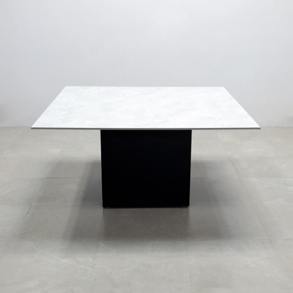 54-inch Aurora Square Conference Table in 1/2-inch DISCONTINUED engineered surface top, and black matte laminate base.