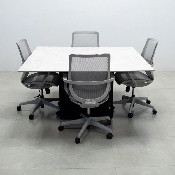 54-inch Aurora Square Conference Table in 1/2-inch DISCONTINUED engineered surface top, and black matte laminate base.