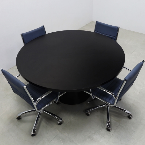 60-inch Newton Round Conference Table in black matte laminate top & base.