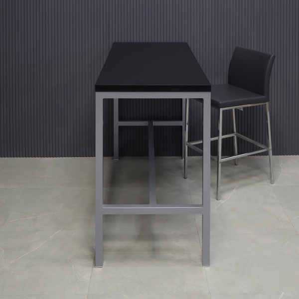Aspen Bar Table in black traceless laminate top and gray aluminum framing shown here.