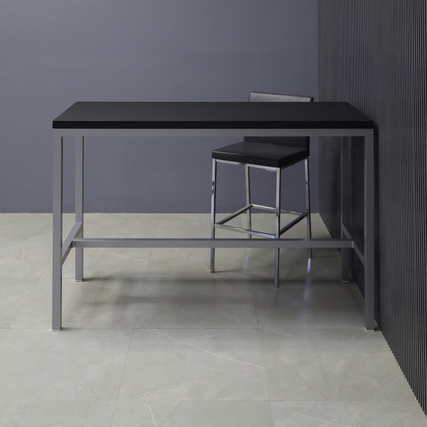 Aspen Bar Table in black traceless laminate top and gray aluminum framing shown here.