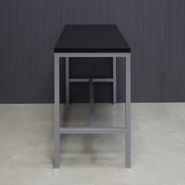 Aspen Bar Table in black traceless laminate top and gray aluminum framing shown here.