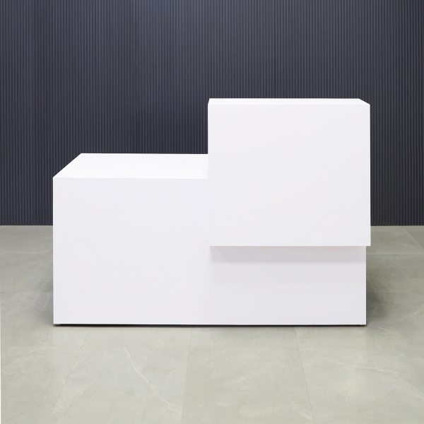 60-inch Los Angeles Reception Desk, right side counter when facing front, in white gloss laminate counter and desk.