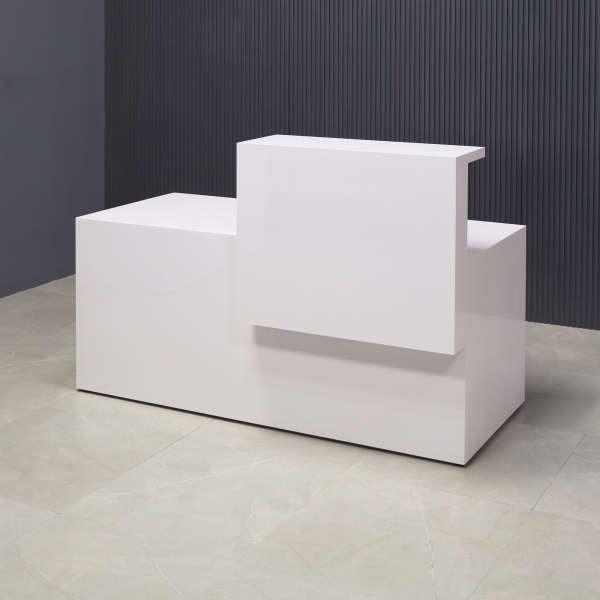 60-inch Los Angeles Reception Desk, right side counter when facing front, in white gloss laminate counter and desk.
