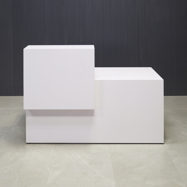 60-inch Los Angeles Reception Desk, left side counter when facing front, in white gloss laminate counter and desk.