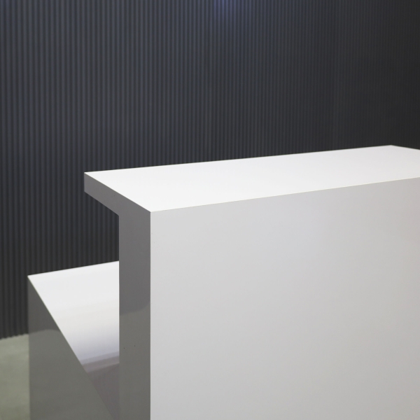 60-inch Los Angeles Reception Desk, left side counter when facing front, in white gloss laminate counter and desk.