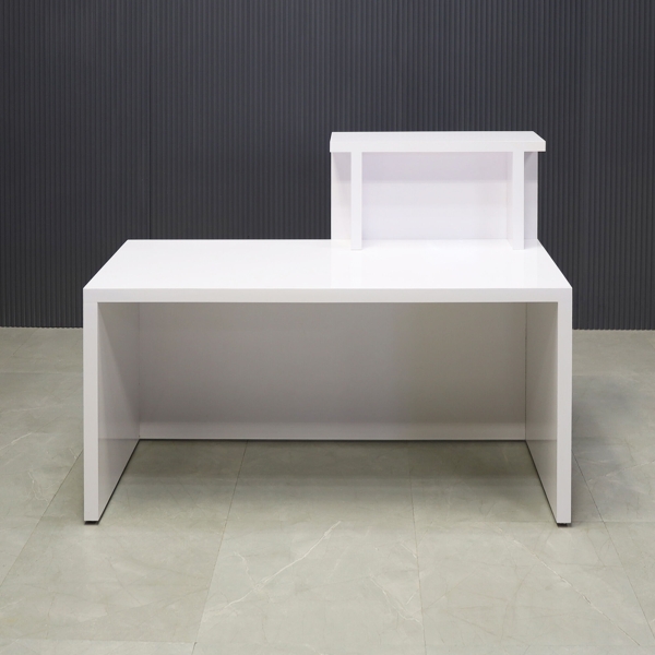 60-inch Los Angeles Reception Desk, left side counter when facing front, in white gloss laminate counter and desk.