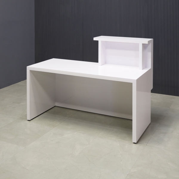 60-inch Los Angeles Reception Desk, left side counter when facing front, in white gloss laminate counter and desk.