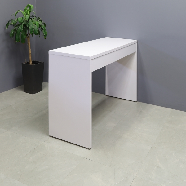 Ahville Laminate Bar Table in white matte laminate finish shown here.