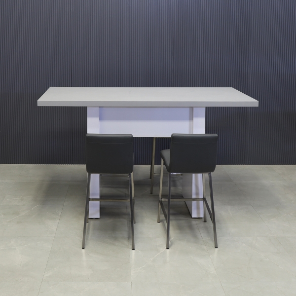 72-inch width x 42-inch height, Windsor Laminate Collaboration Table in fog gray matte laminate top and white gloss laminate base, shown here.