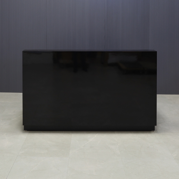 72-inch Dallas Straight Custom Reception Desk in black gloss laminate main desk & toe-kick.