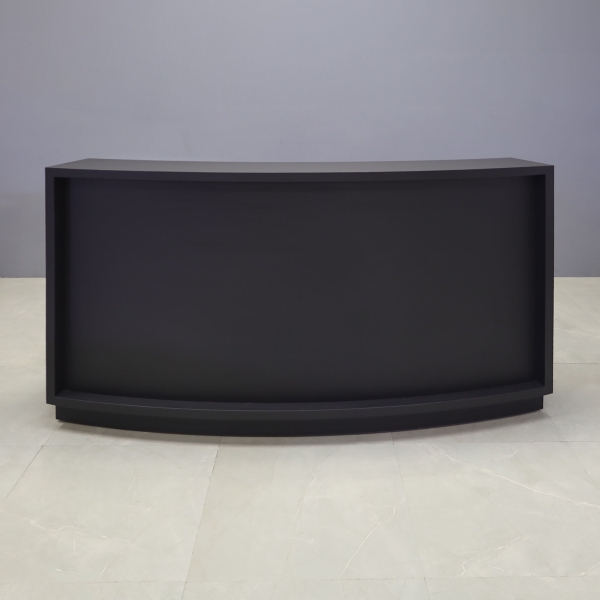 72-inch Seattle X2 Reception Desk in black traceless laminate main desk and front panel, shown here.