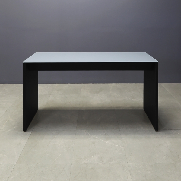 Ashville Tempered Glass Bar Table in medium gray top and black traceless laminate base shown here.