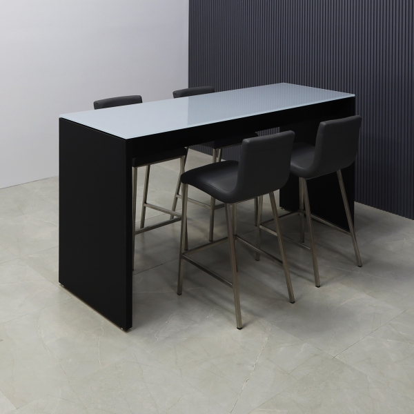 Ashville Tempered Glass Bar Table in medium gray top and black traceless laminate base shown here.