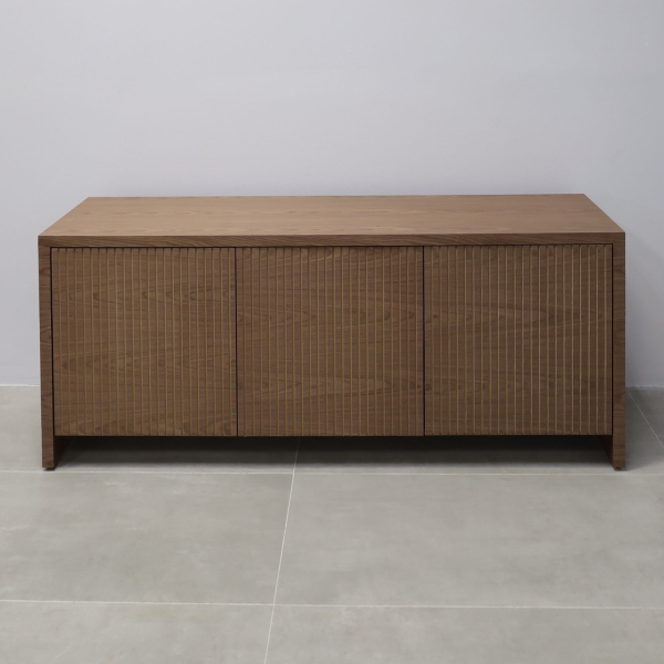 72-inch Boston Storage Credenza in walnut veneer credenza, and walnut & natural background tambour doors.