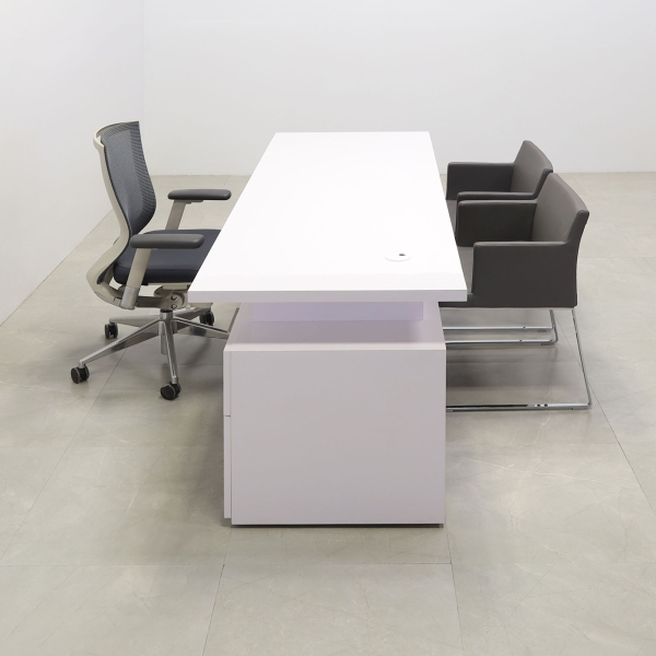 84-inch Avenue Straight Executive Desk in white gloss laminate, base & storage on the right side when sitting.