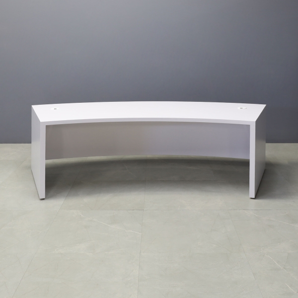 84-inch Seattle Curved Executive Desk in white matte laminate main desk & front panel, shown here.
