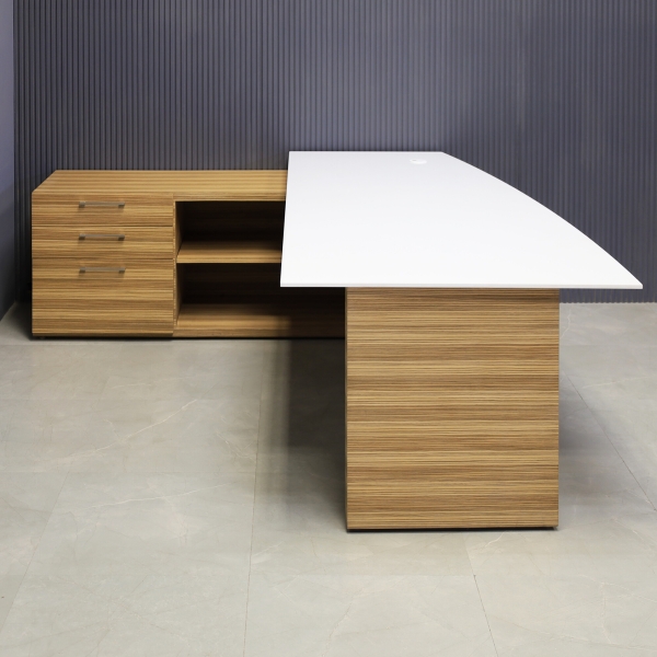84-inch Avenue Curved Executive Desk with credenza on the left side when sitting, with 1/2