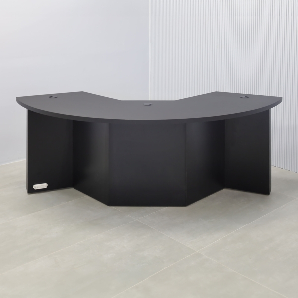 90-inch Tampa Bay Custom Handmade Podcast Table in black traceless laminate top & front base, and black matte laminate back base, with warm white LED.