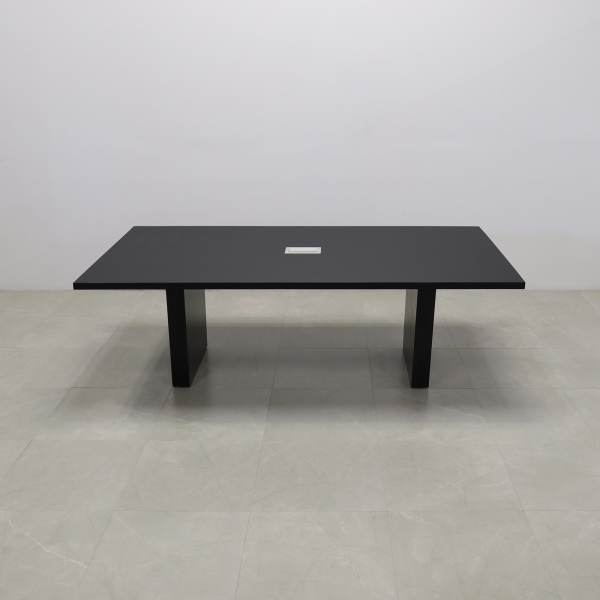 92 inches Newton Rectangular Conference Table in Black Traceless Laminate top and base finish. Ellora power box shown here.