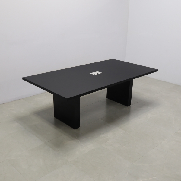 92 inches Newton Rectangular Conference Table in Black Traceless Laminate top and base finish. Ellora power box shown here.