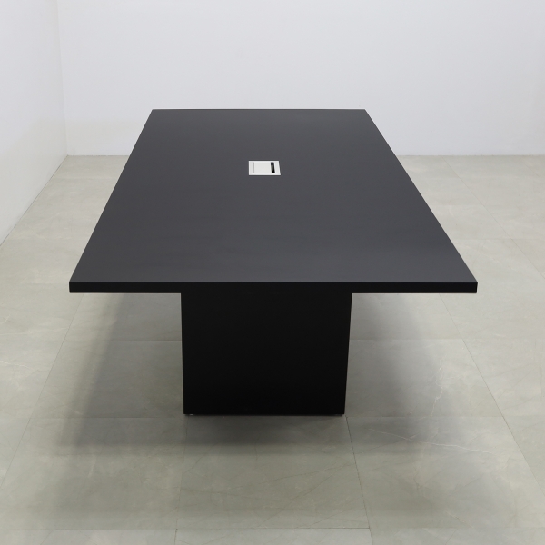 92 inches Newton Rectangular Conference Table in Black Traceless Laminate top and base finish. Ellora power box shown here.