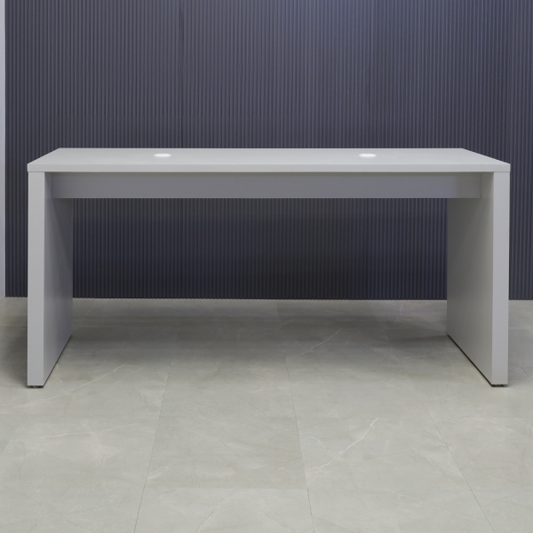 Ahville Laminate Bar Table in folkstone gray laminate finish, with two MX1 powerboxes shown here.