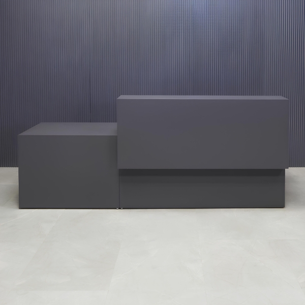 96-inch Los Angeles Long and ADA Compliant Custom Reception Desk with the counter on the right side when facing front and desk in storm gray matte laminate.
