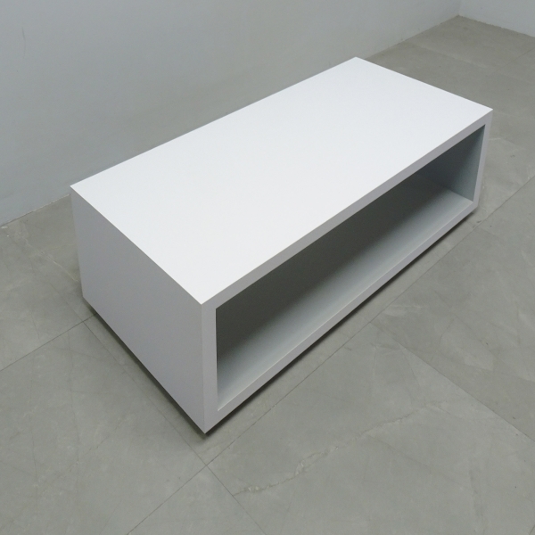 Albany Rectnagular Lobby Table in white matte laminate finish shown here.
