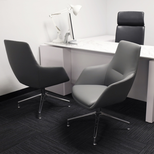 Silla Guest and Lobby Chair in gray leatherette, shown here.