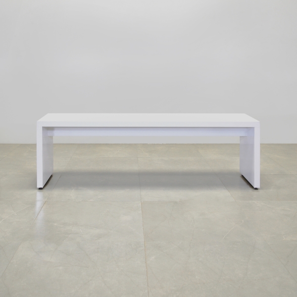 Astoria Bench in white gloss laminate finish shown here.